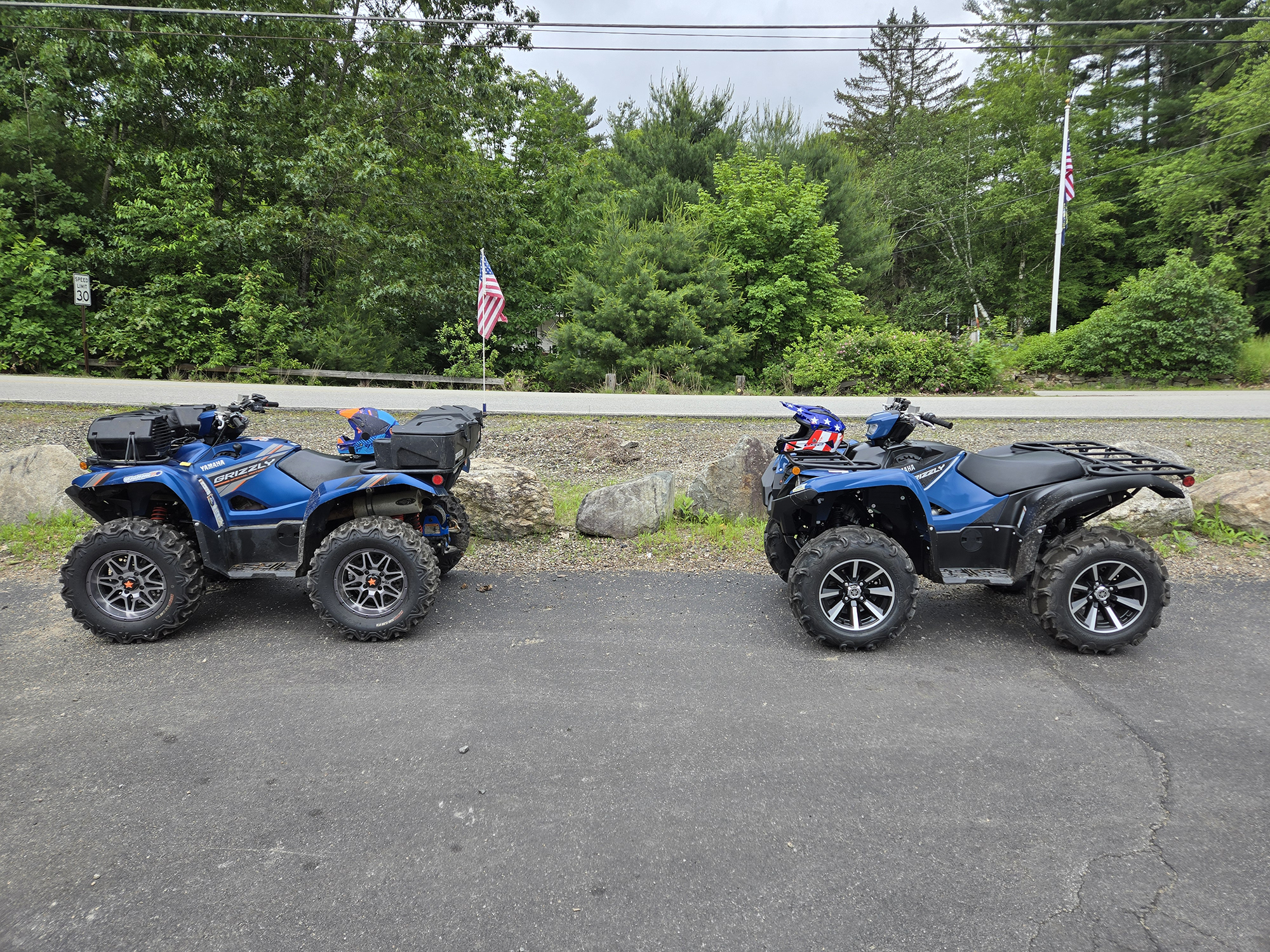 Two Yamaha Grizzly 700 ATVs on Rockingham County Recreational Trail NH