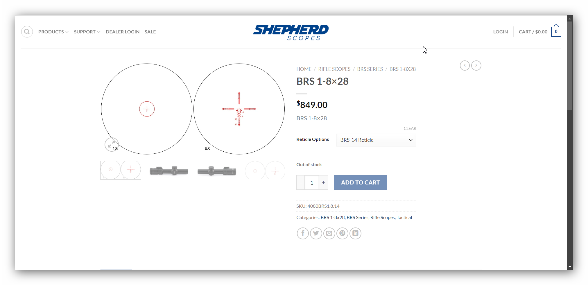 Shepherd Scopes 1-8x28 BRS-14 reticle