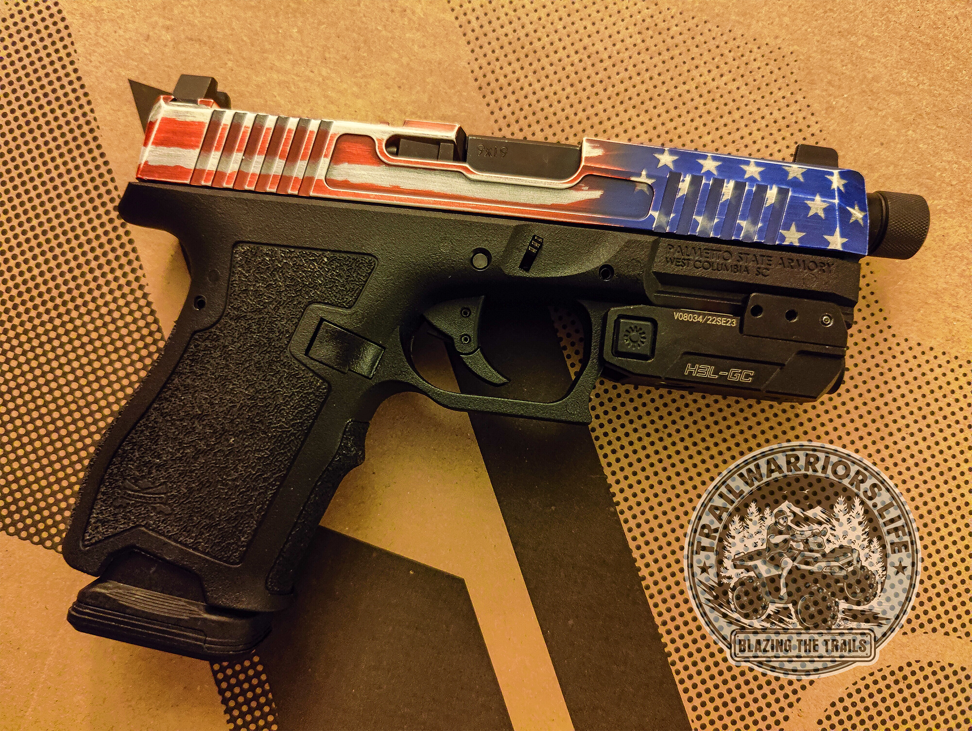 PSA Dagger 9mm with battle worn American flag slide Trailwarriors.Life