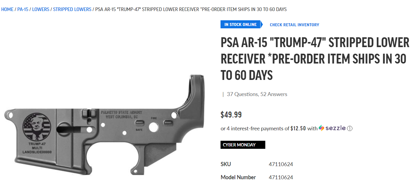 PSA AR-15 "Trump 47" stripped lower receiver