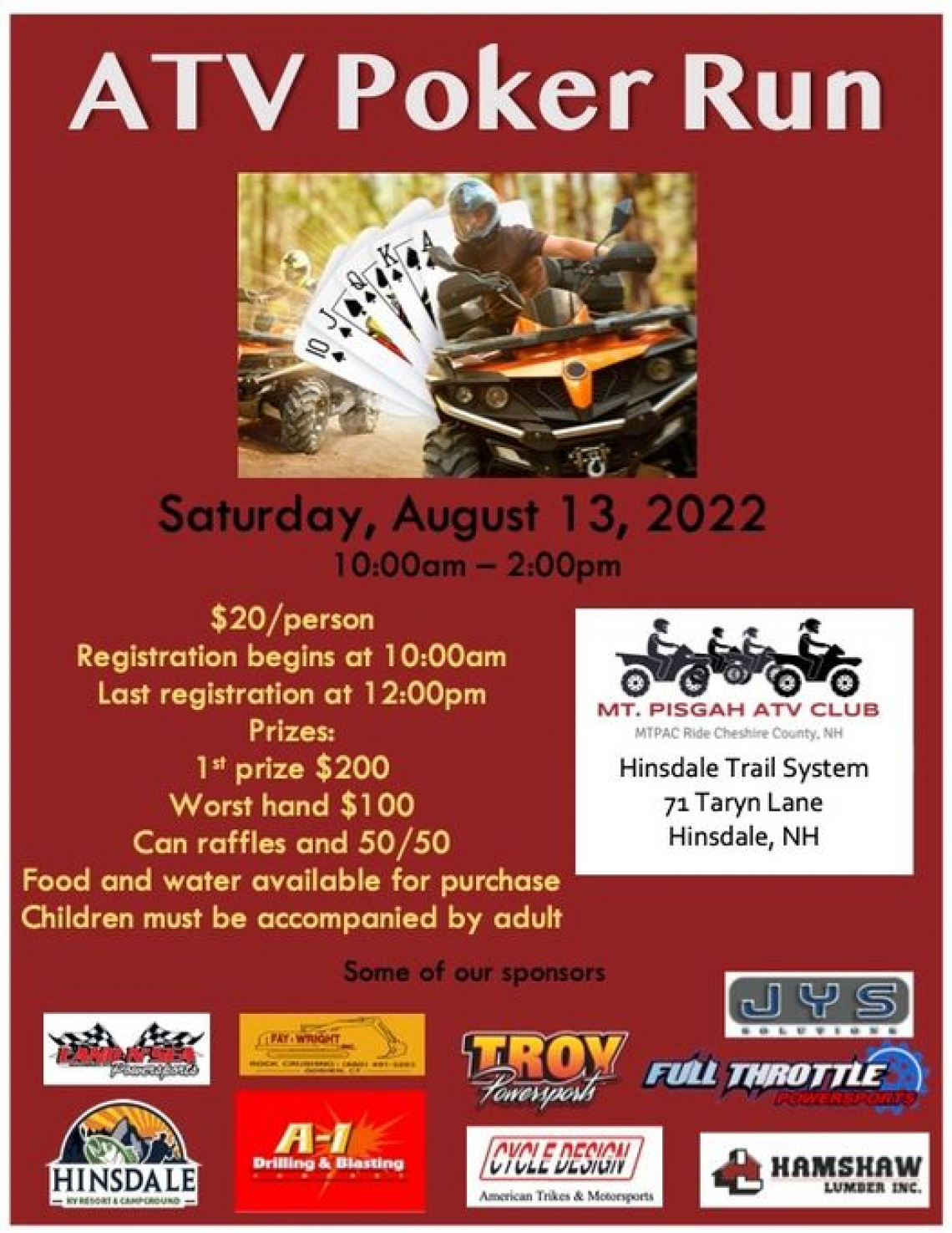 Mt. Pisgah ATV Club – Hinsdale Trails  ATV Poker Run